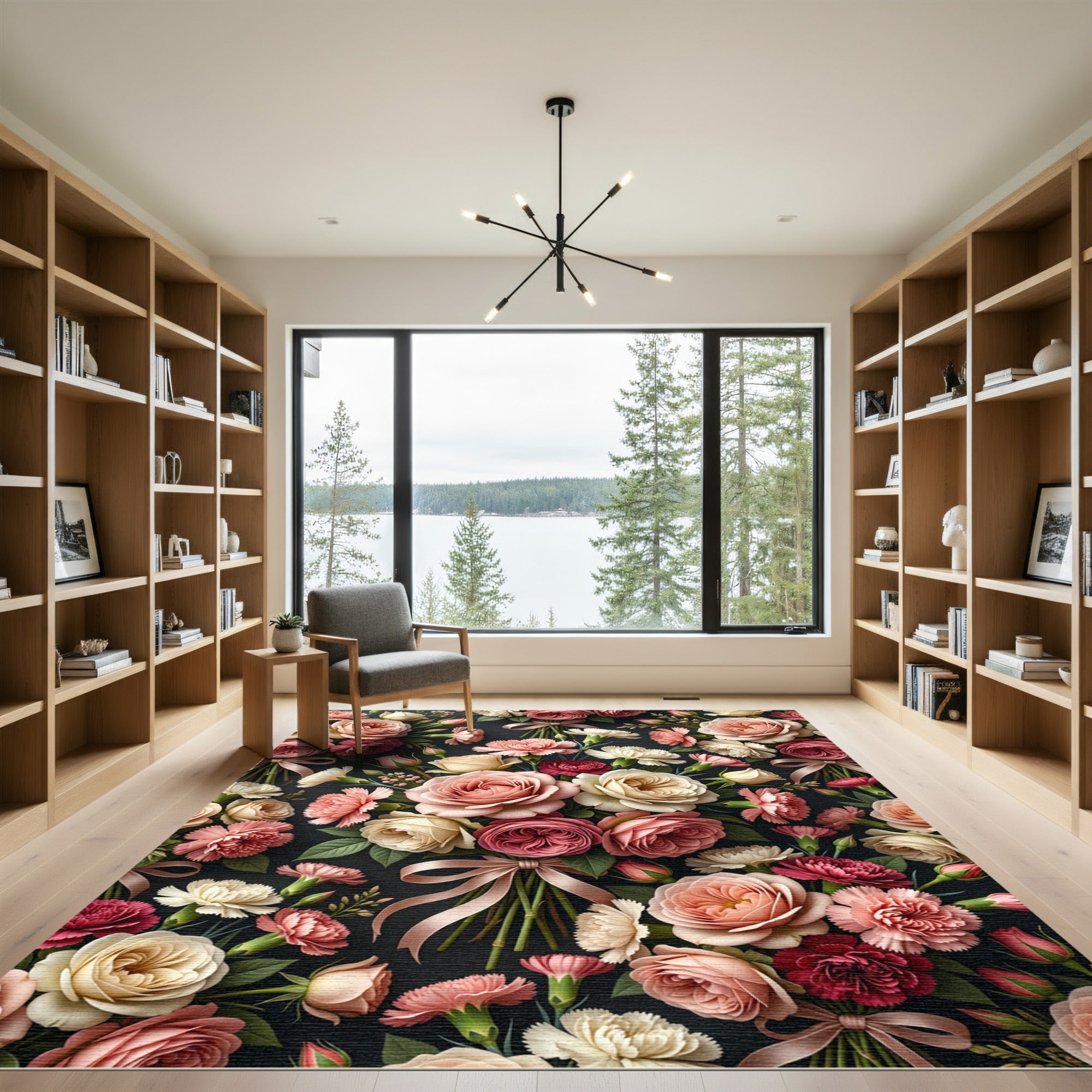 Elegant Romantic Pink Floral Bouquet Rug