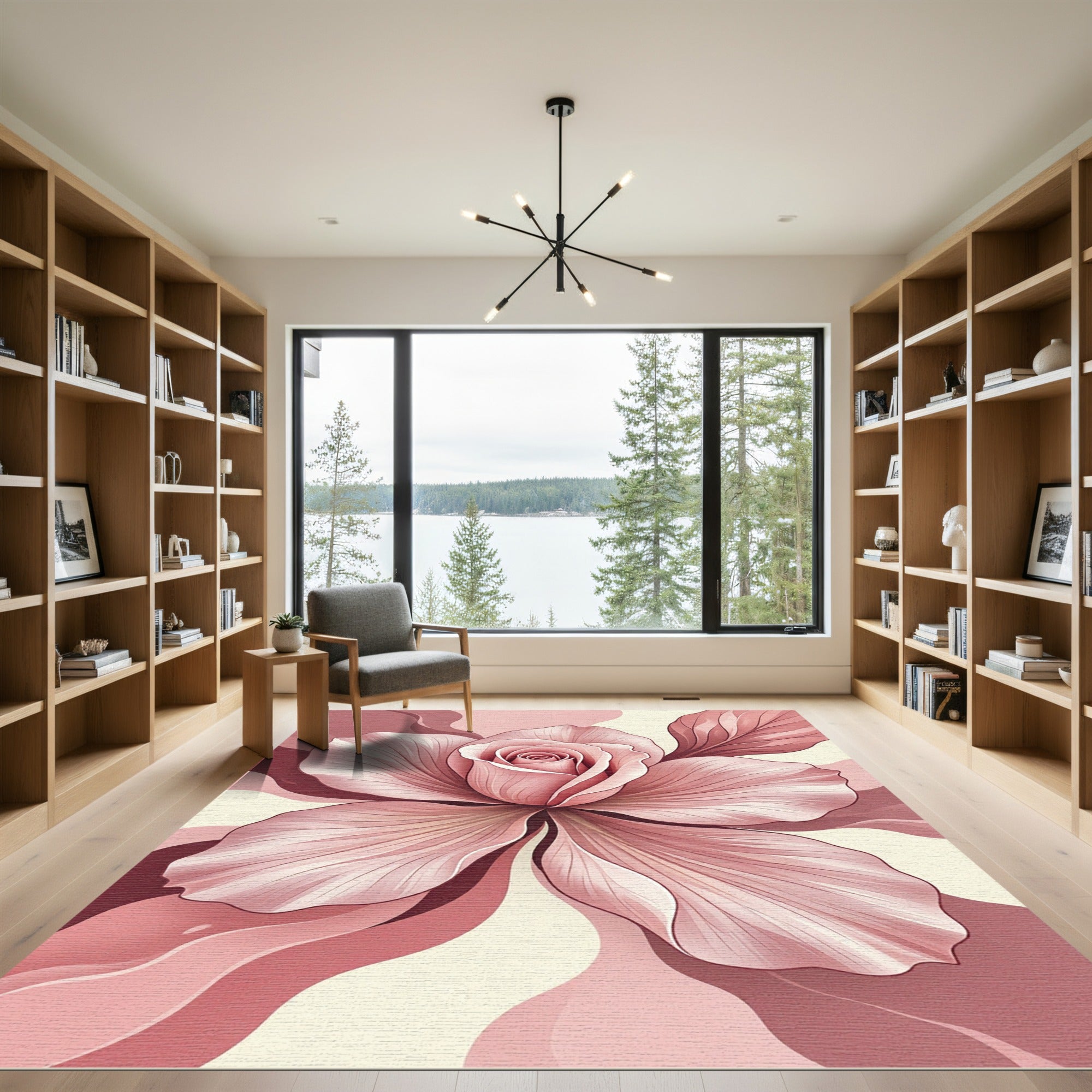 Soft Pink Rose Petal Swirl Rug
