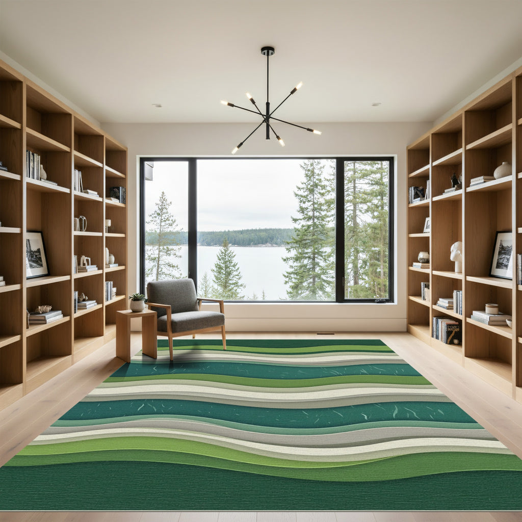 Verdant Layers Abstract Wave Rug