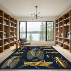 Golden Entomological Cicada Grasshopper Illustration Rug