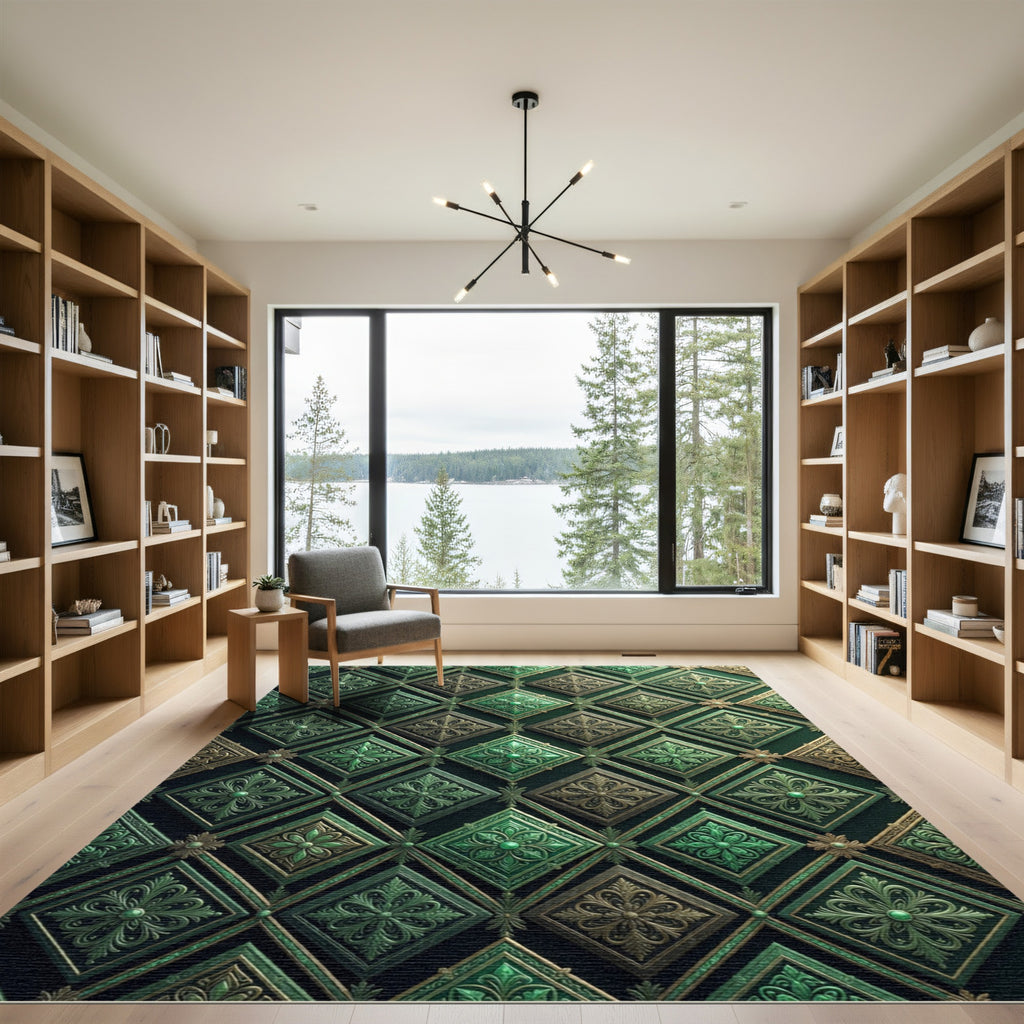 Emerald Green Filigree Diamond Relief Rug