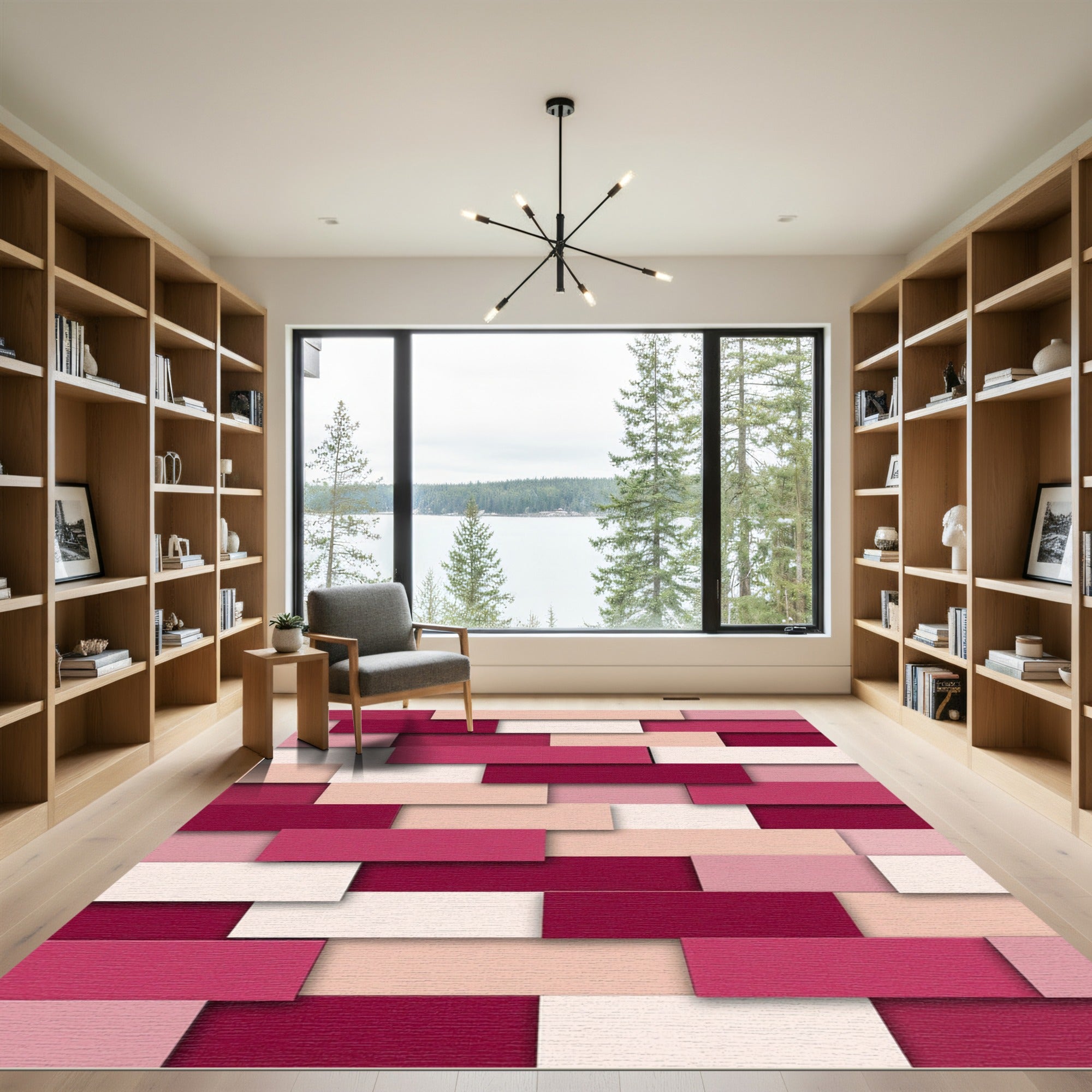 Rich Pinks Layered Rectangles Rug