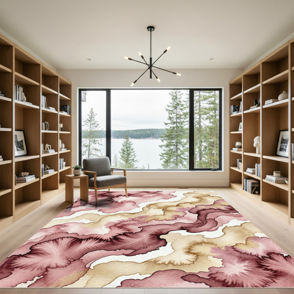 Earthy Plum Blush Watercolor Flow Rug