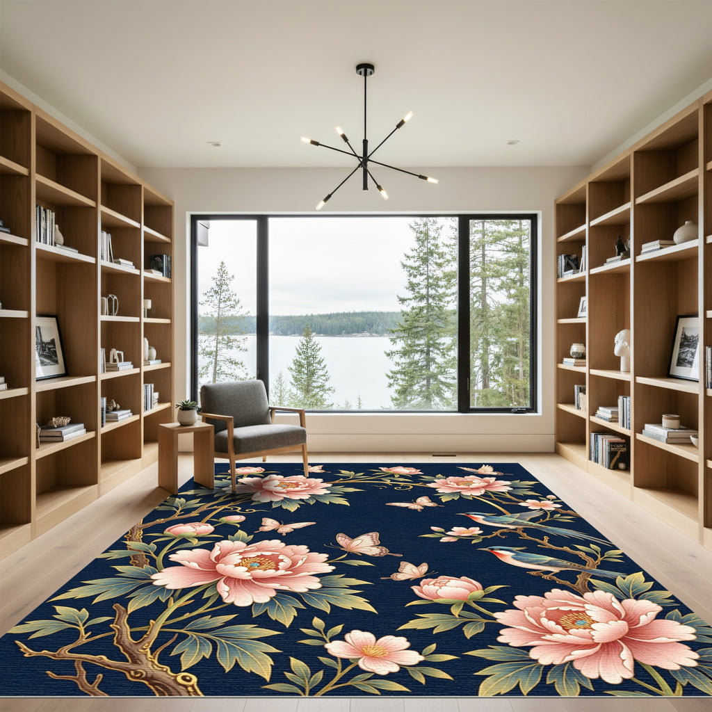 Enchanting Peony Blossom Butterfly Garden Rug