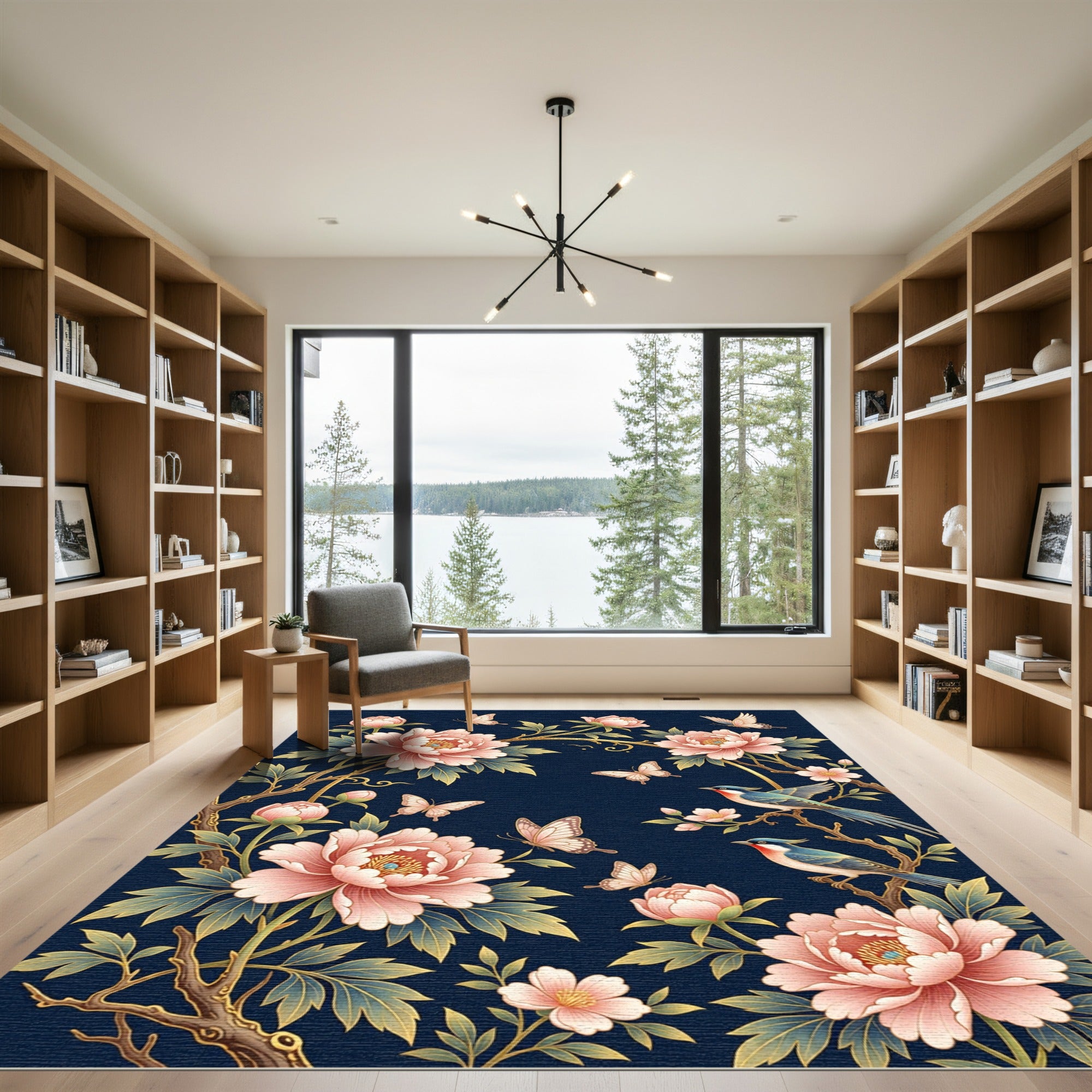 Enchanting Peony Blossom Butterfly Garden Rug