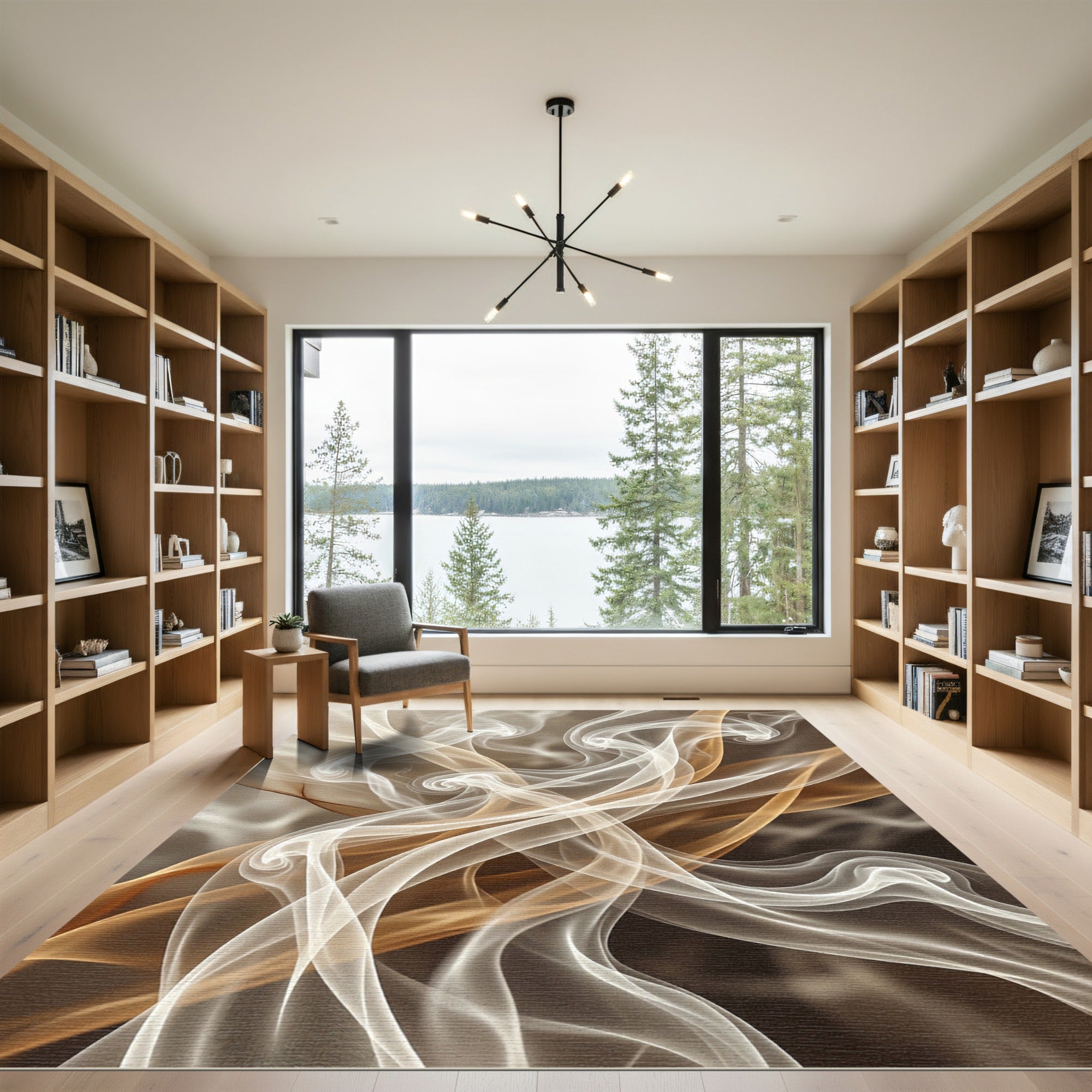 Ethereal Smoke Swirls Gold Cream Rug