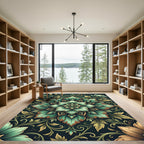 Antique Teal Floral Medallion Scroll Rug