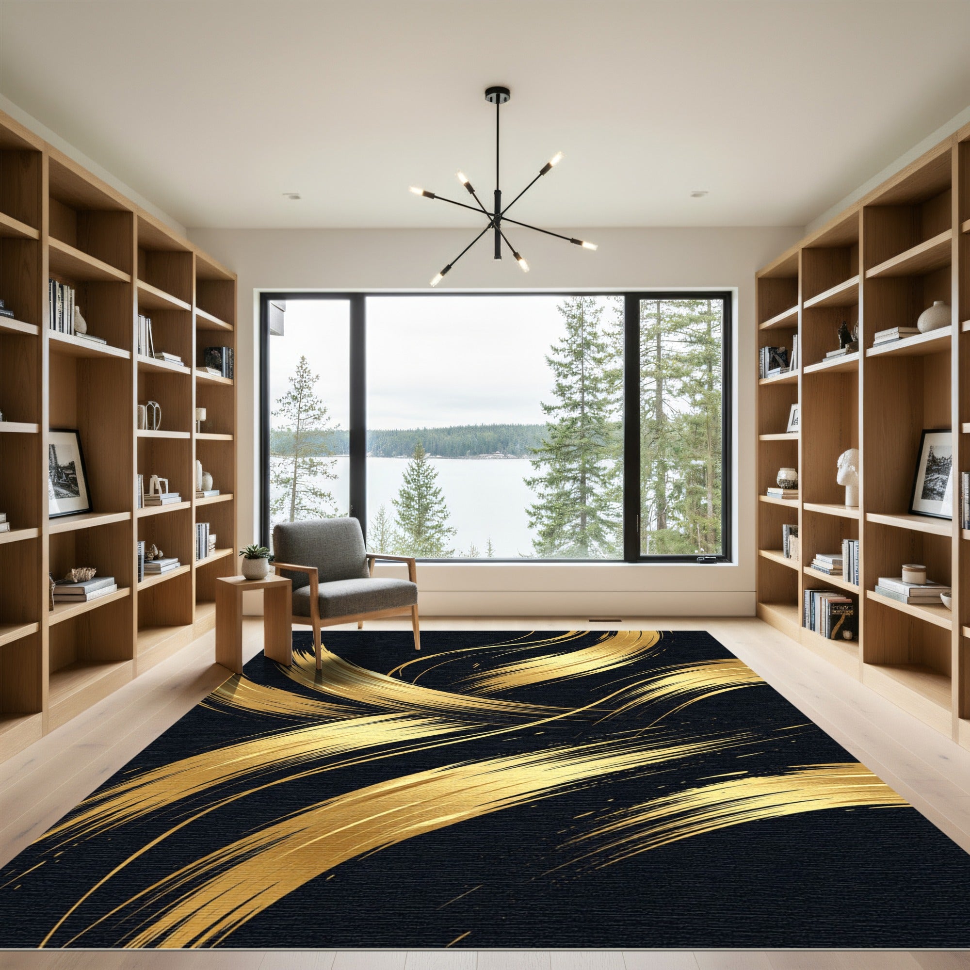 Glamorous Gold Swirls Abstract Rug