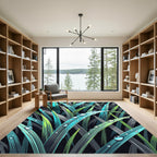Lush Teal Dewy Grass Blades Rug