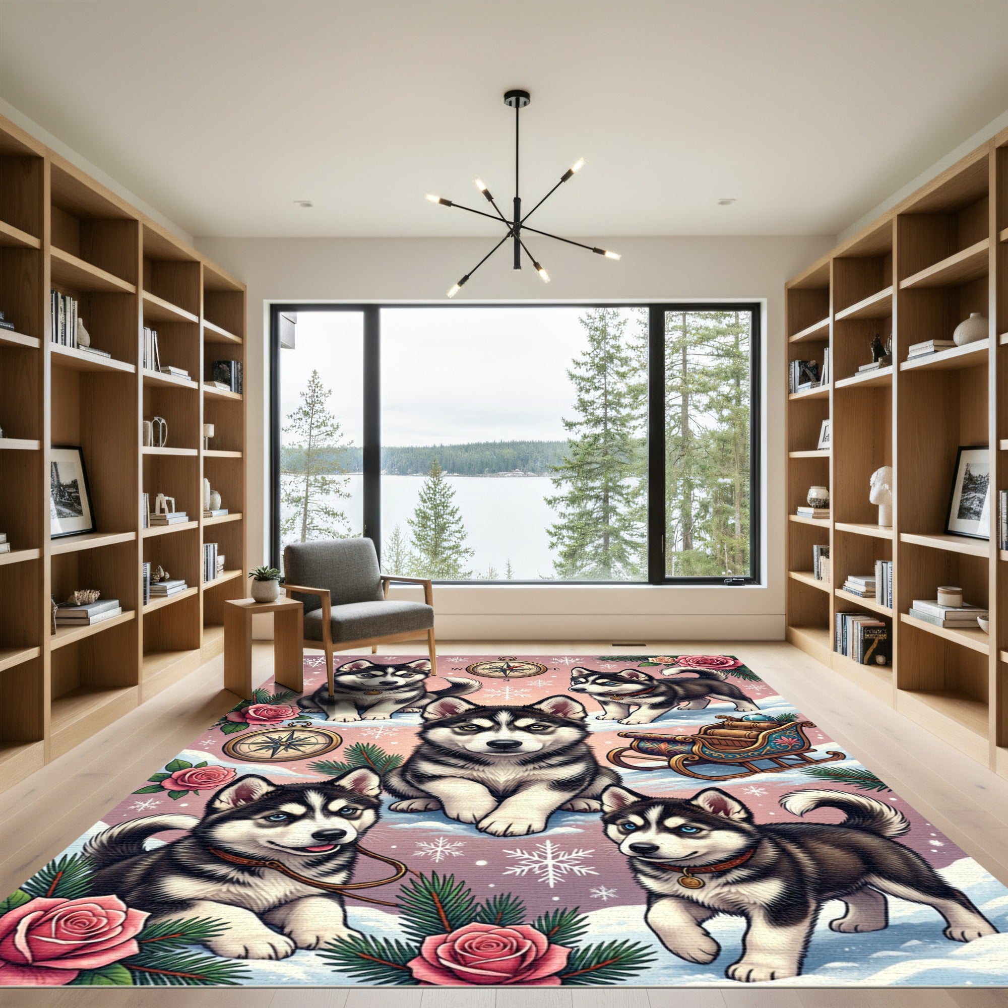 Cute Husky Puppies Winter Rose Sleigh Rug