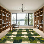 Distressed Forest Green Gingham Checkered Rug