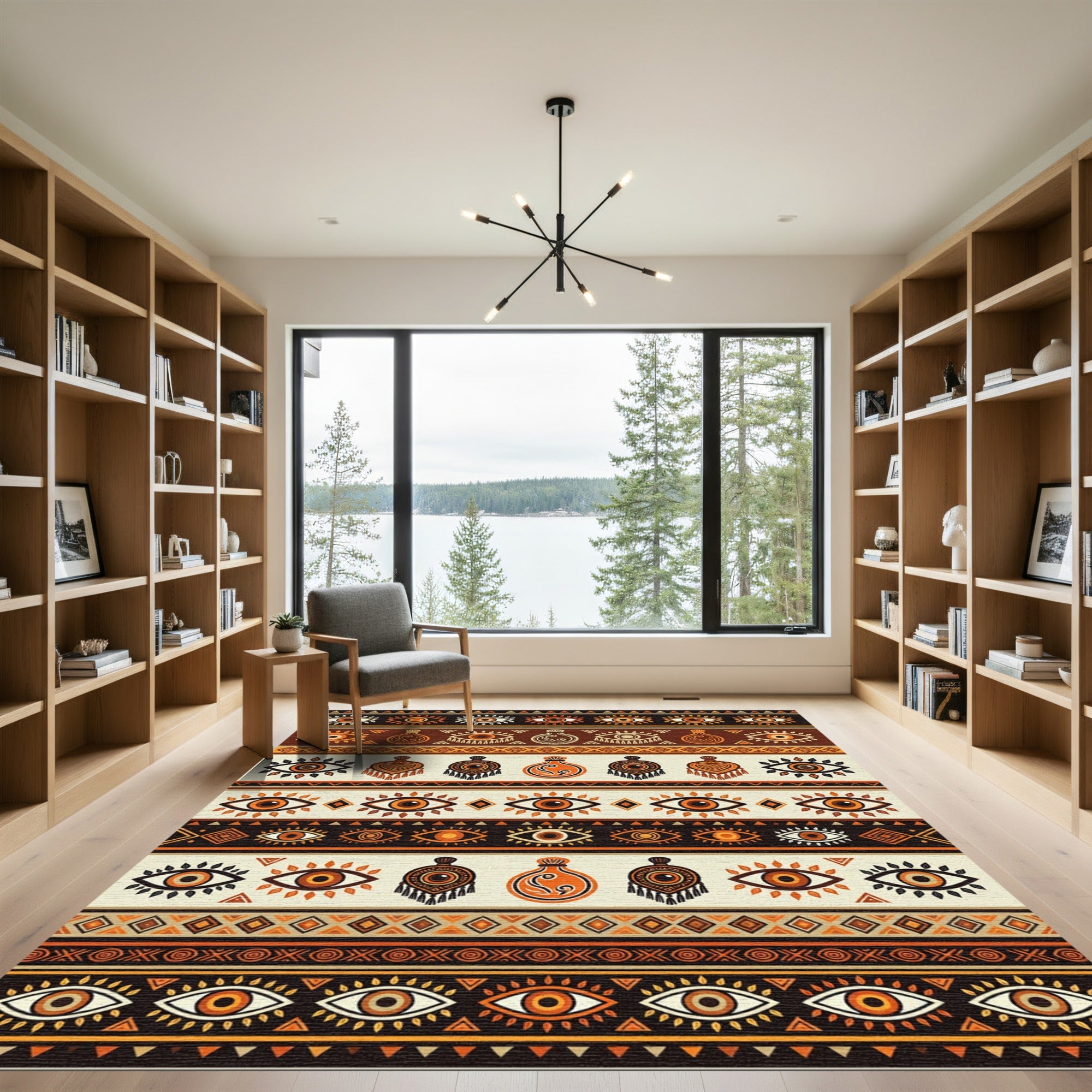 Tribal Eye Earthy Ochre Geometric Striped Rug