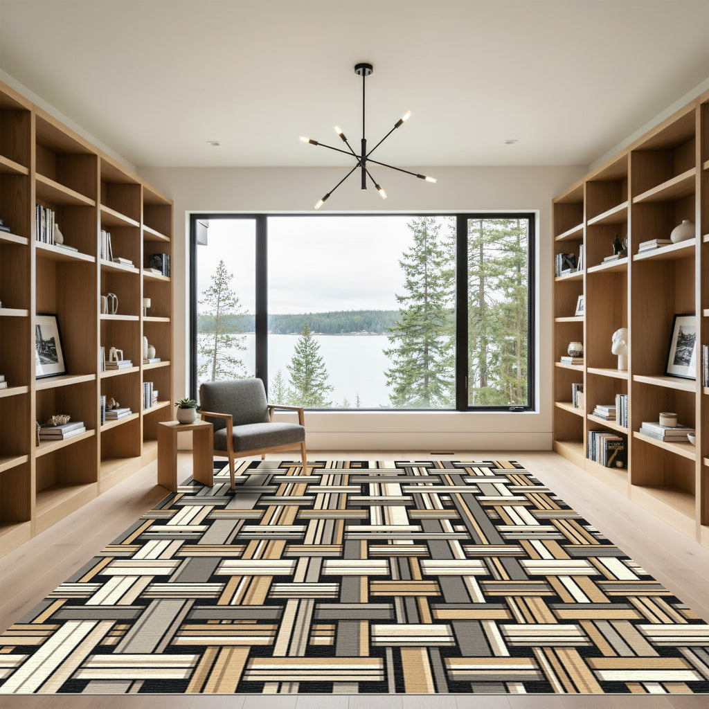 Neutral Earth Tone Woven Grid Rug