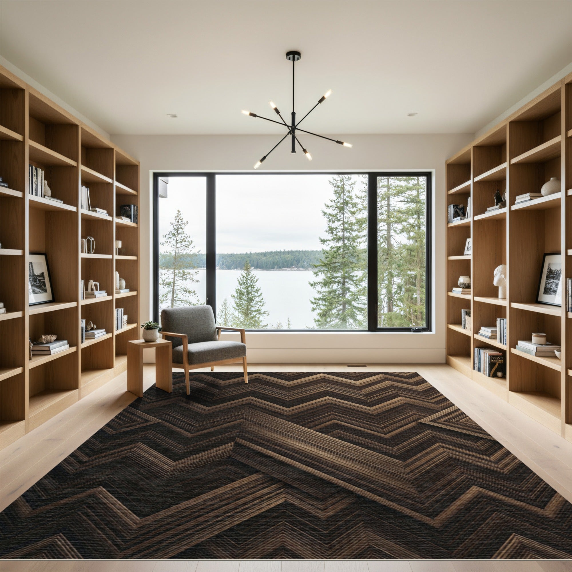 Modern Espresso Chevron Geometric Lines Rug