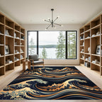Bold Gold Abstract Wave Composition Rug