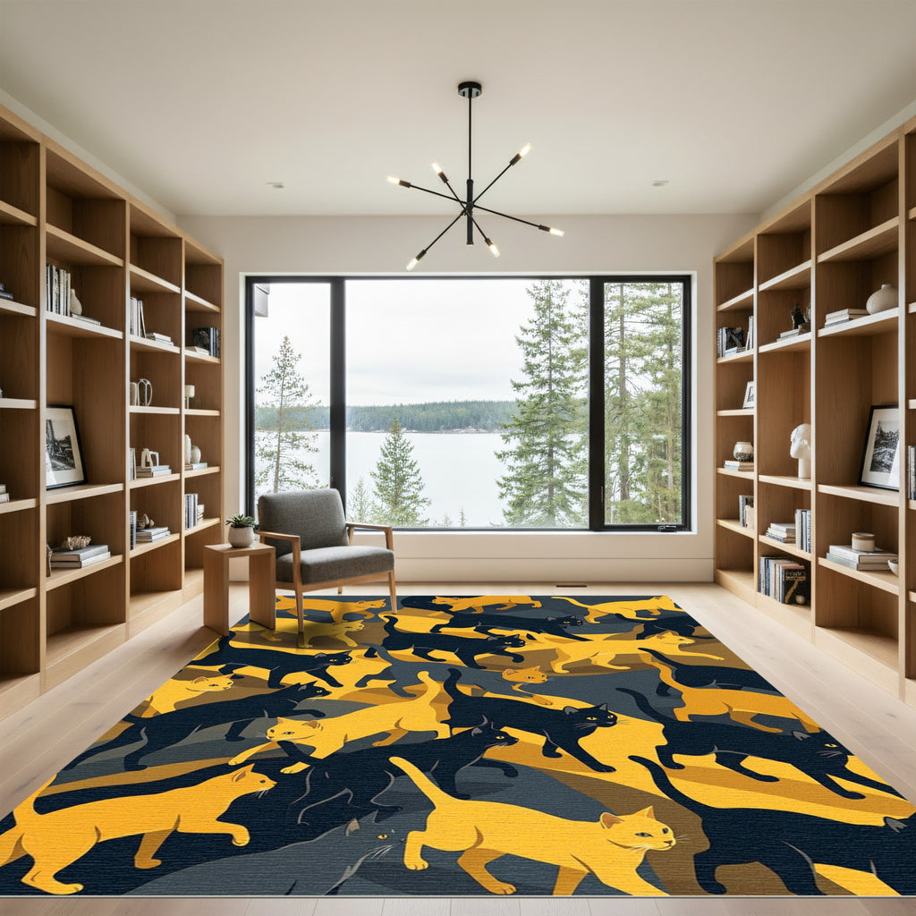 Golden Yellow Black Cat Collage Rug