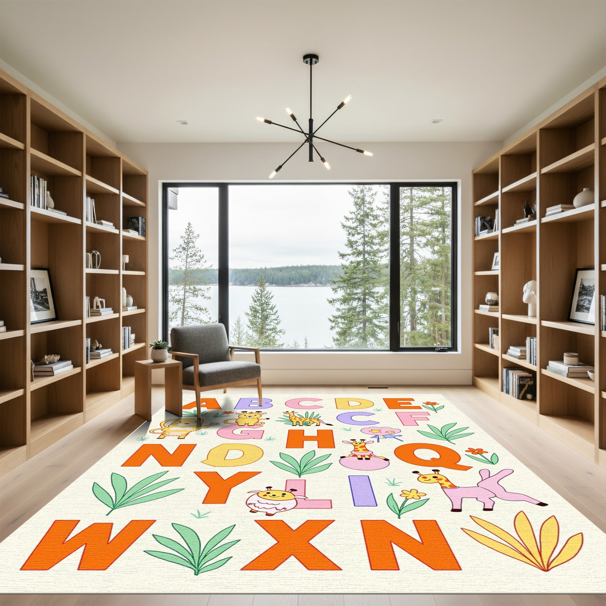 Whimsical Alphabet Animals Jungle Rug