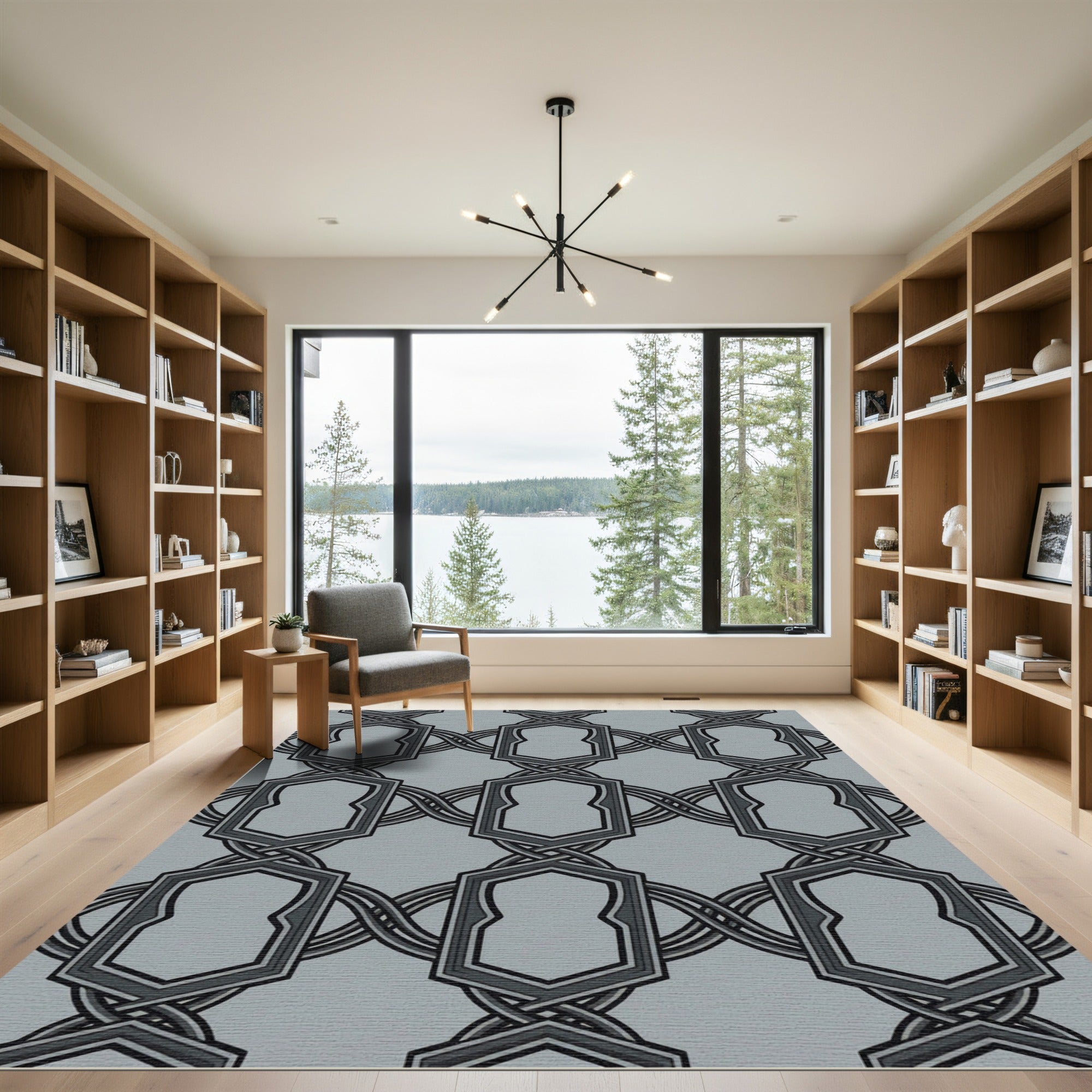 Geometric Interlocking Chain Medallion Rug