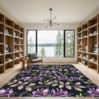 Elegant Purple Honeysuckle Dark Botanical Vine Rug