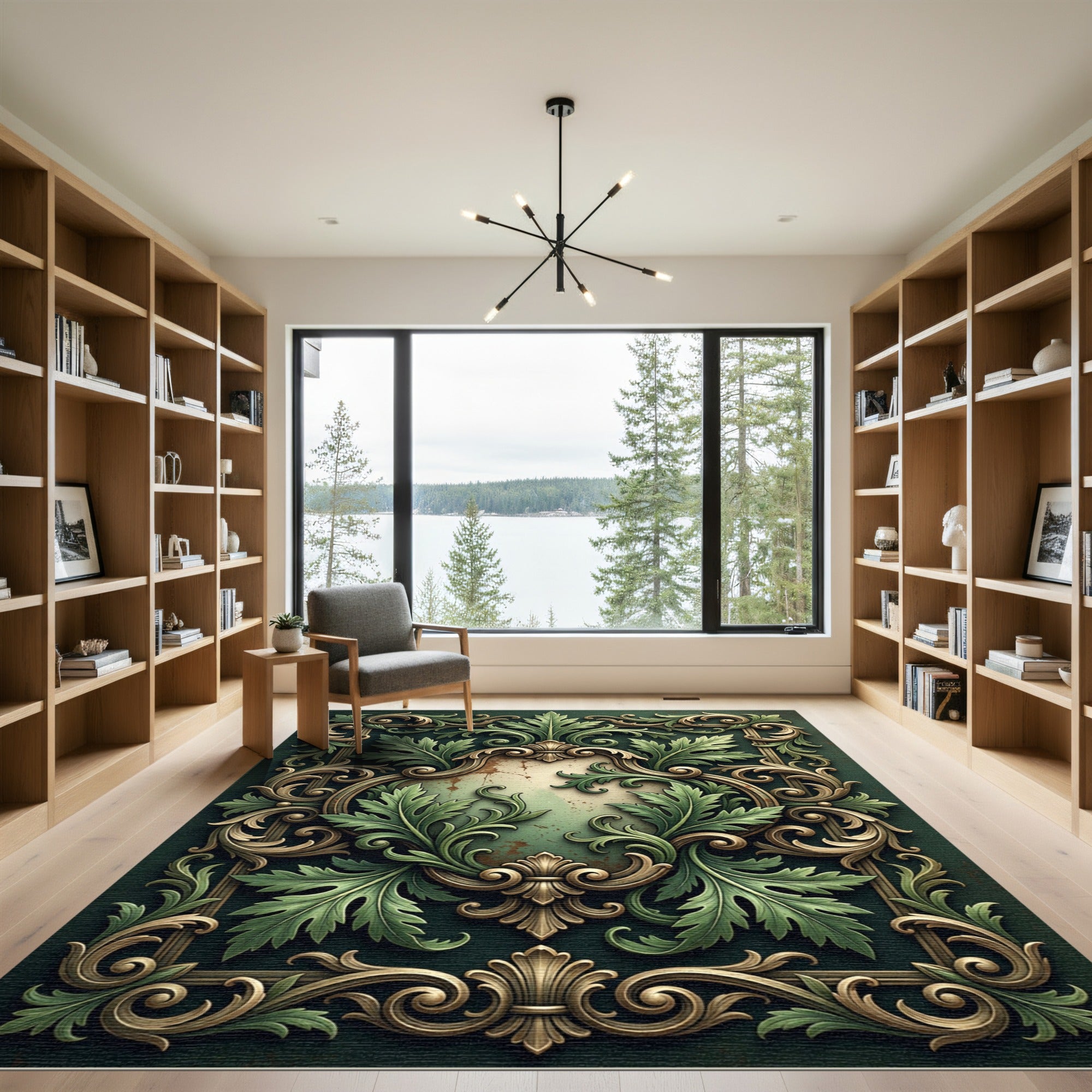 Ornate Emerald Acanthus Scroll Medallion Rug