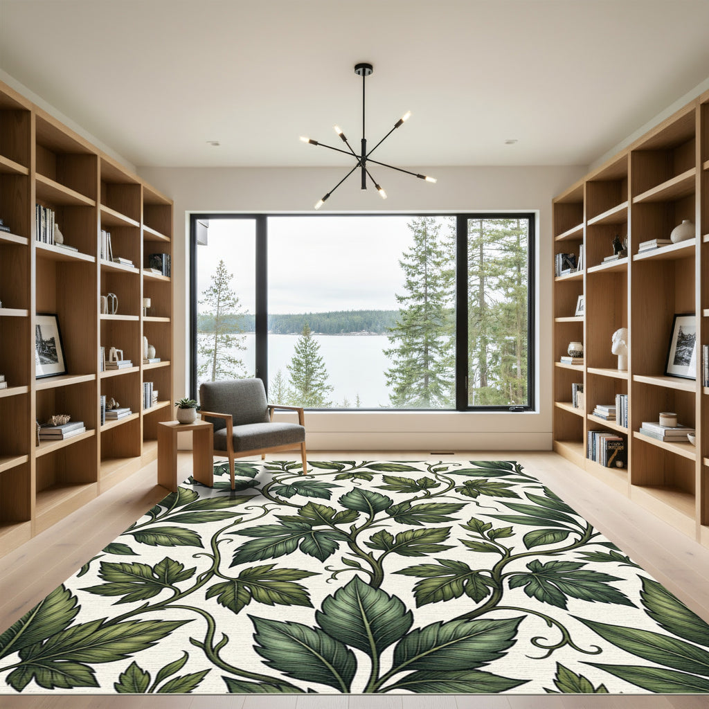 Deep Green Leaf Vine Composition Rug