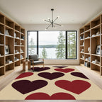 Minimalist Deep Red Heart Grid Rug