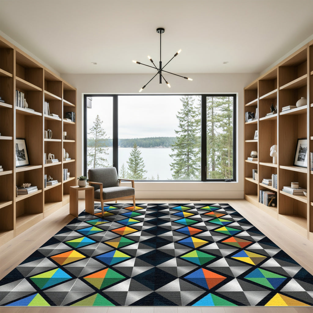 Modern Multicolored Metallic Geometric Facet Rug