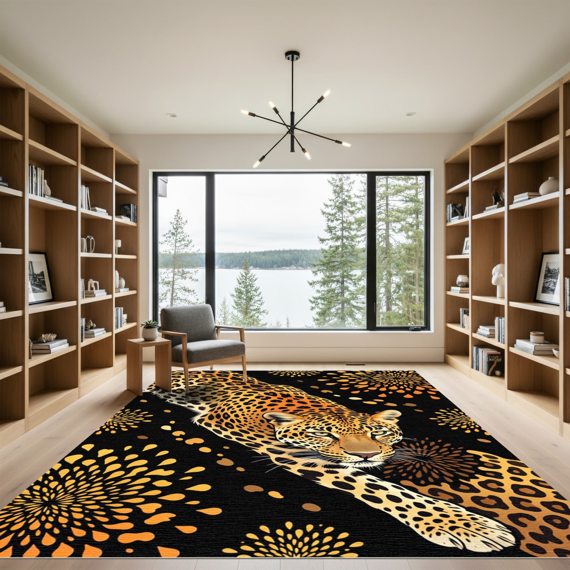 Golden Leopard Firework Splatter Rug