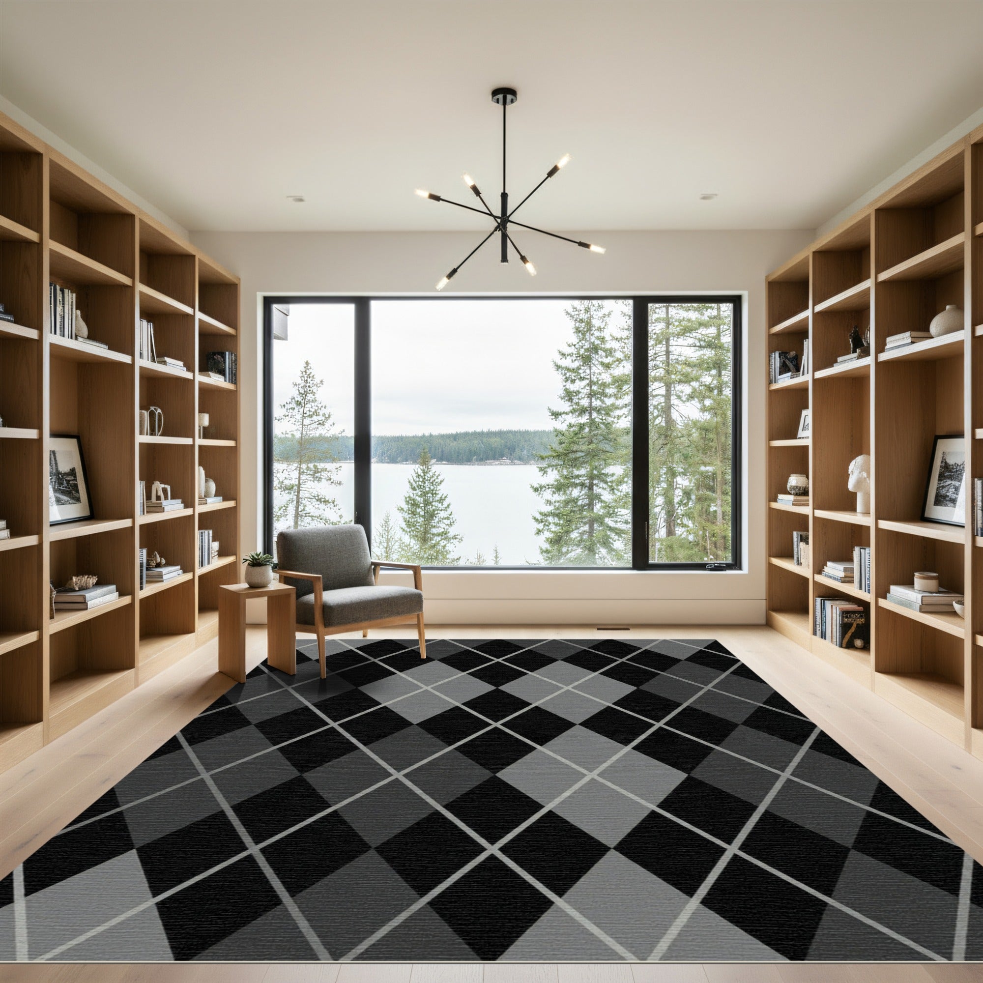 Charcoal Gray Diamond Lattice Pattern Rug