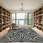 Art Deco Fan Navy Gold Geometric Rug