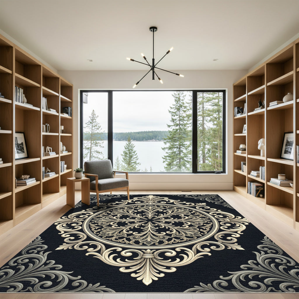 Classic Ivory Ornate Floral Mandala Rug