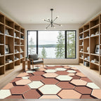 Neutral Earthy Tones Abstract Hexagon Grid Rug