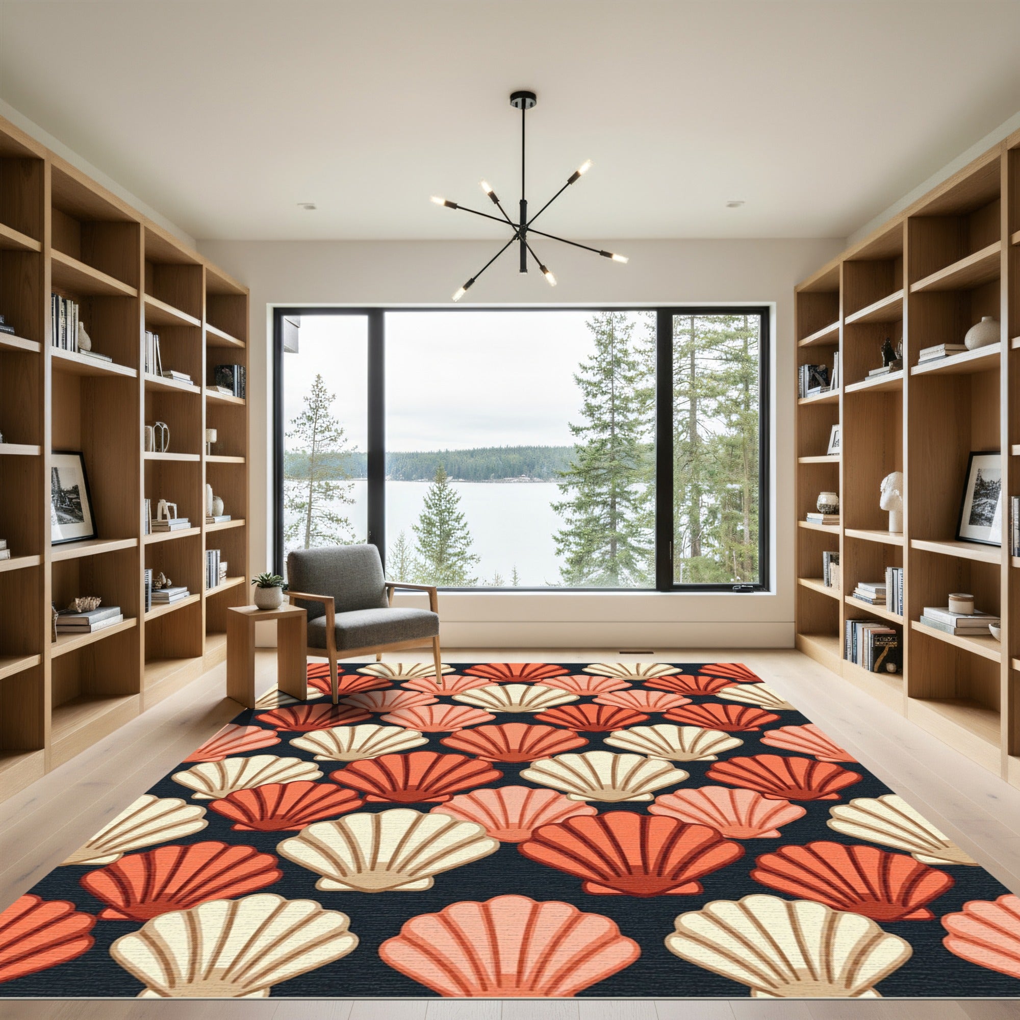 Coral and Cream Scallop Shell Tile Rug