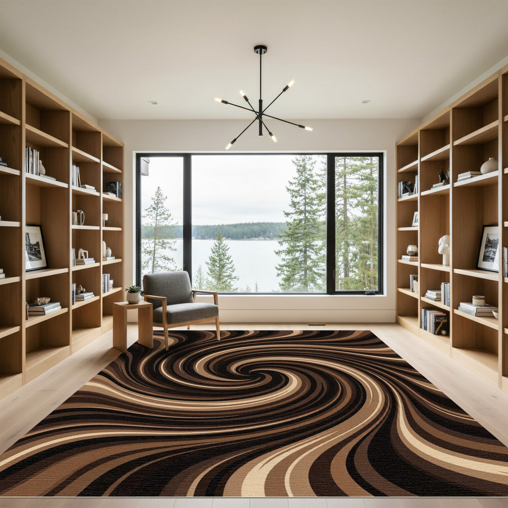 Modern Chocolate Brown Swirl Art Rug
