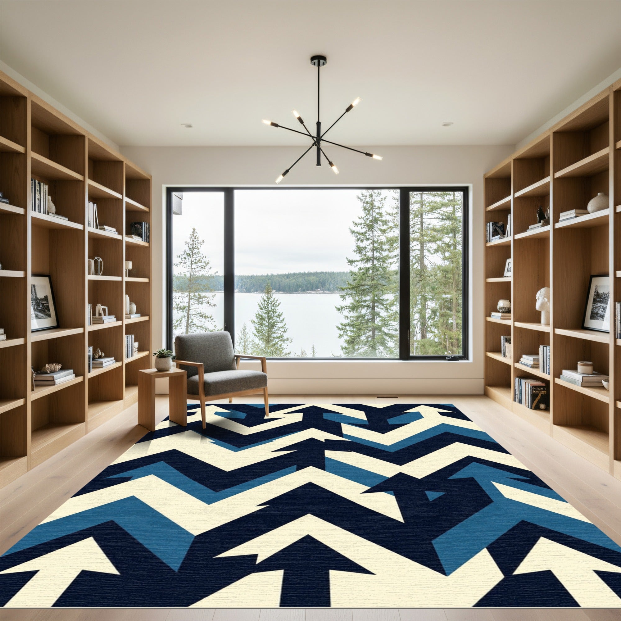 Navy and Cream Chevron Arrow Geometric Rug