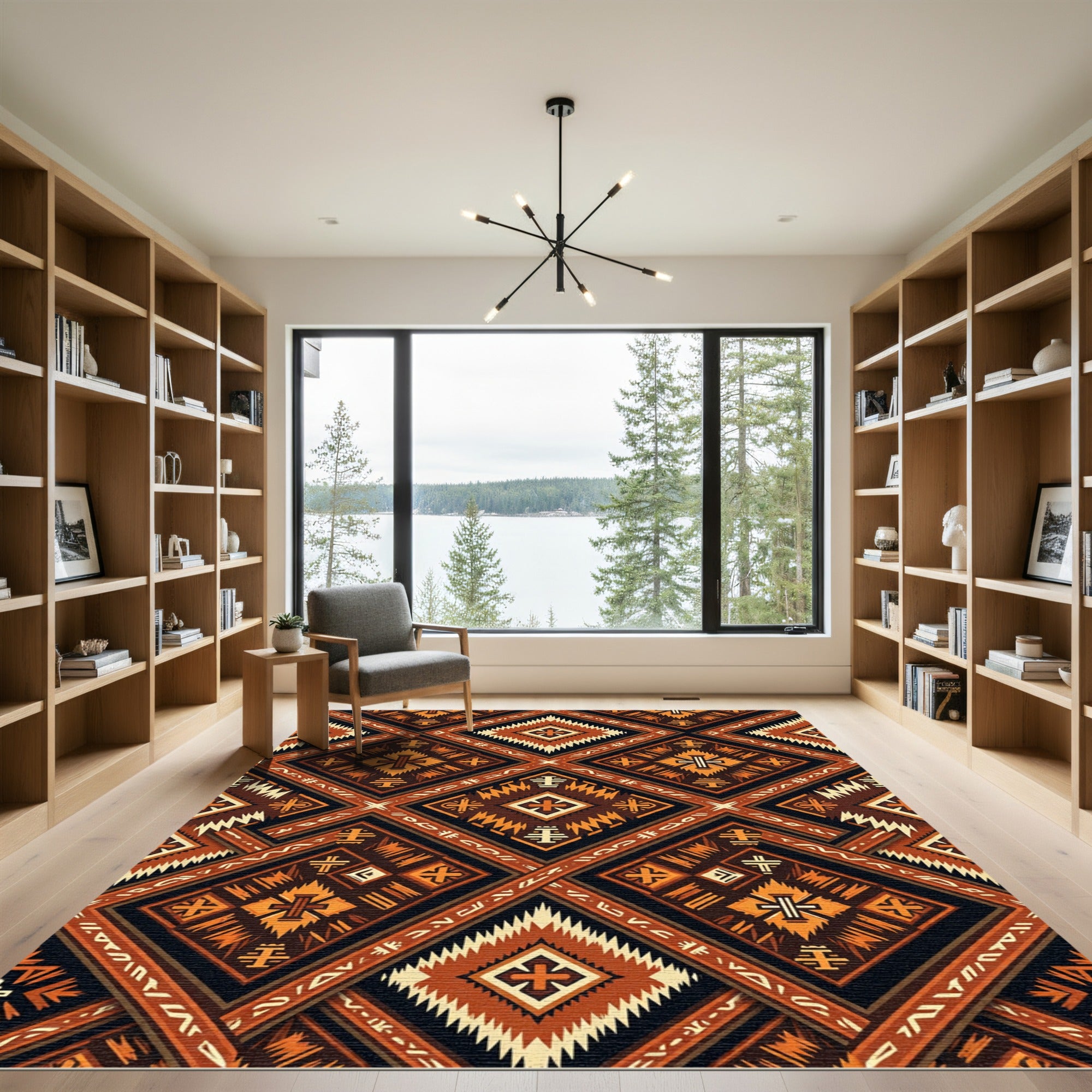 Earthy Amber Geometric Tribal Diamond Rug