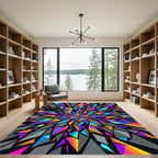 Vibrant Geometric Neon Shards Kaleidoscope Rug
