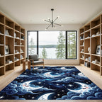 Whimsical Celestial Crescent Moon Starry Night Rug