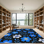 Bold Blue White Floral Sprig Rug