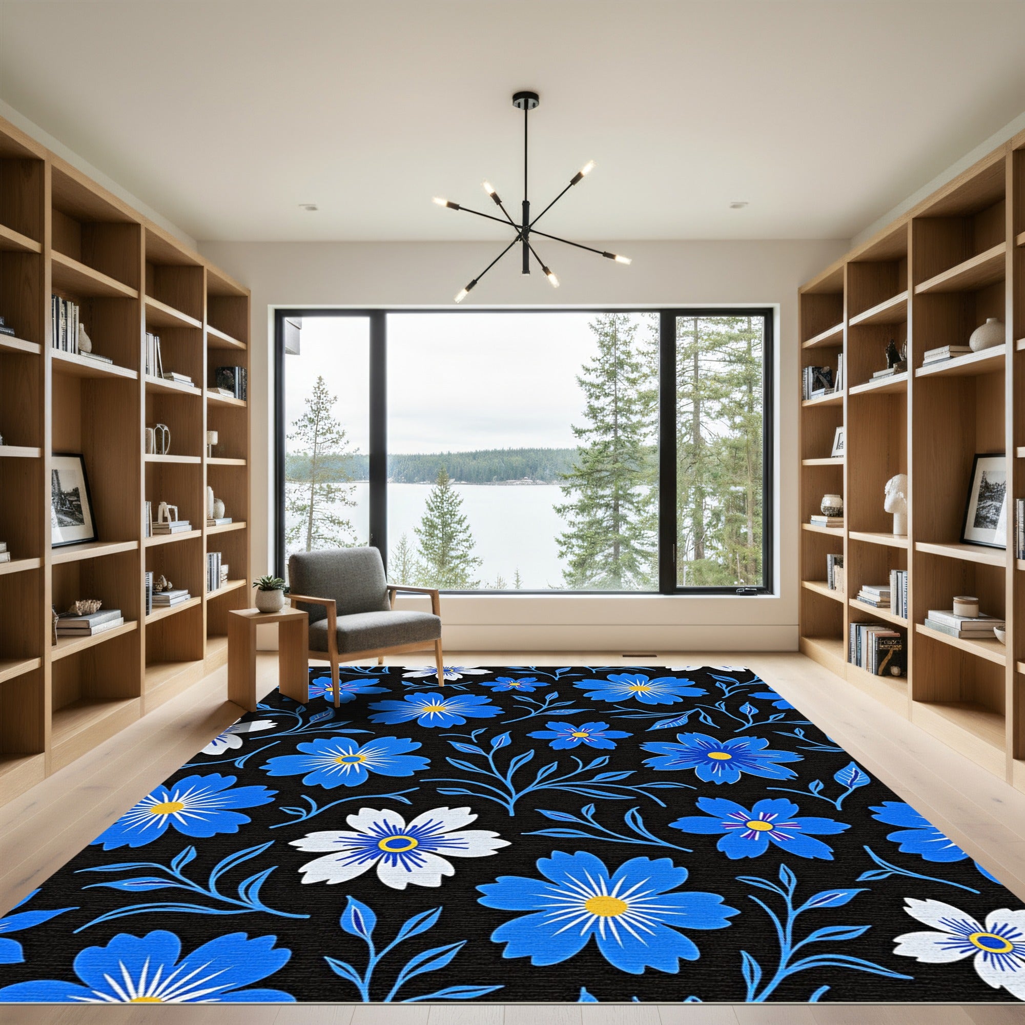 Bold Blue White Floral Sprig Rug