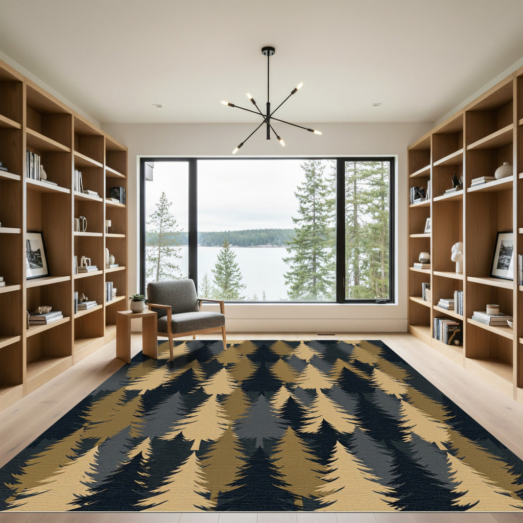 Gold and Charcoal Woodland Pine Rug