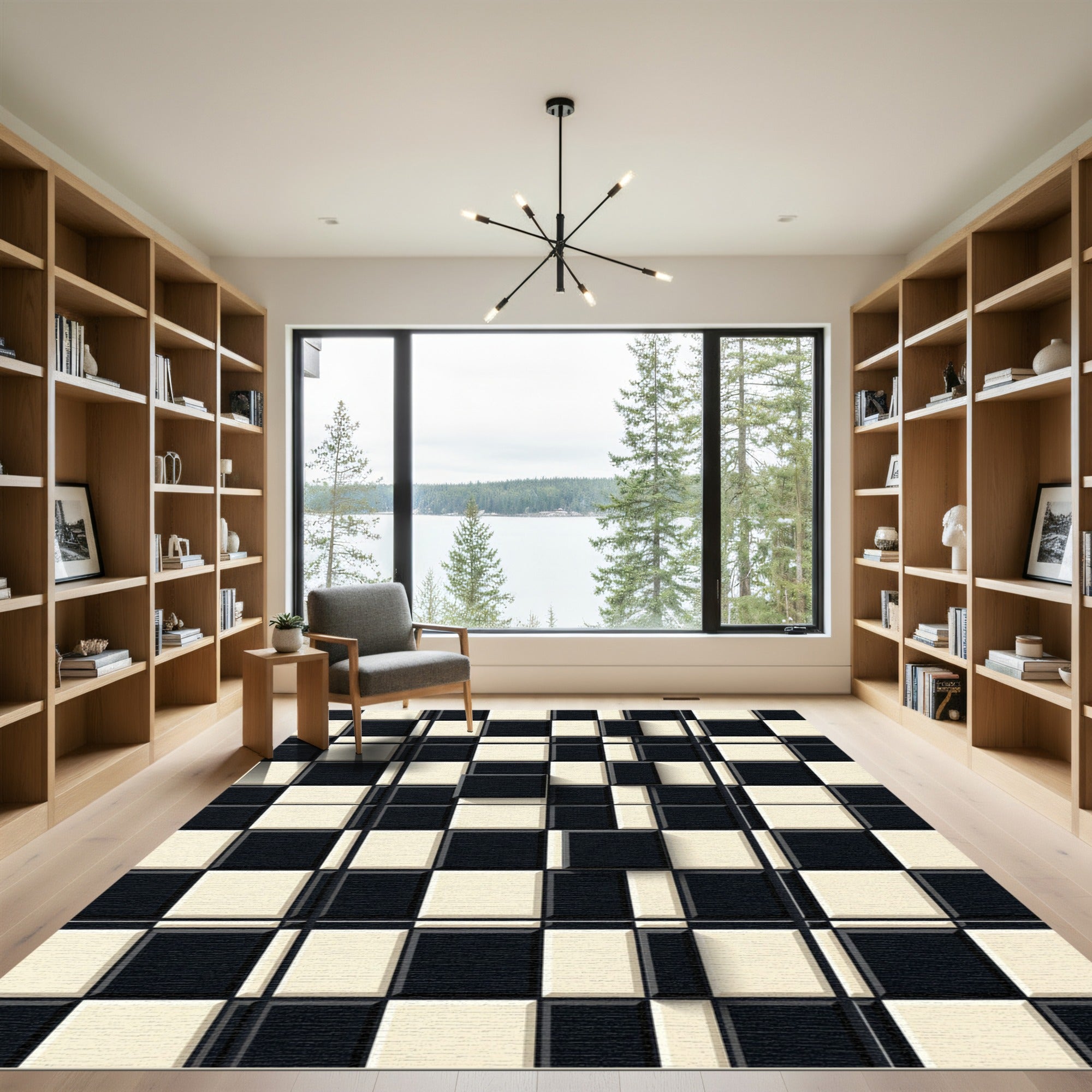 Modern Black and White 3D Grid Rug