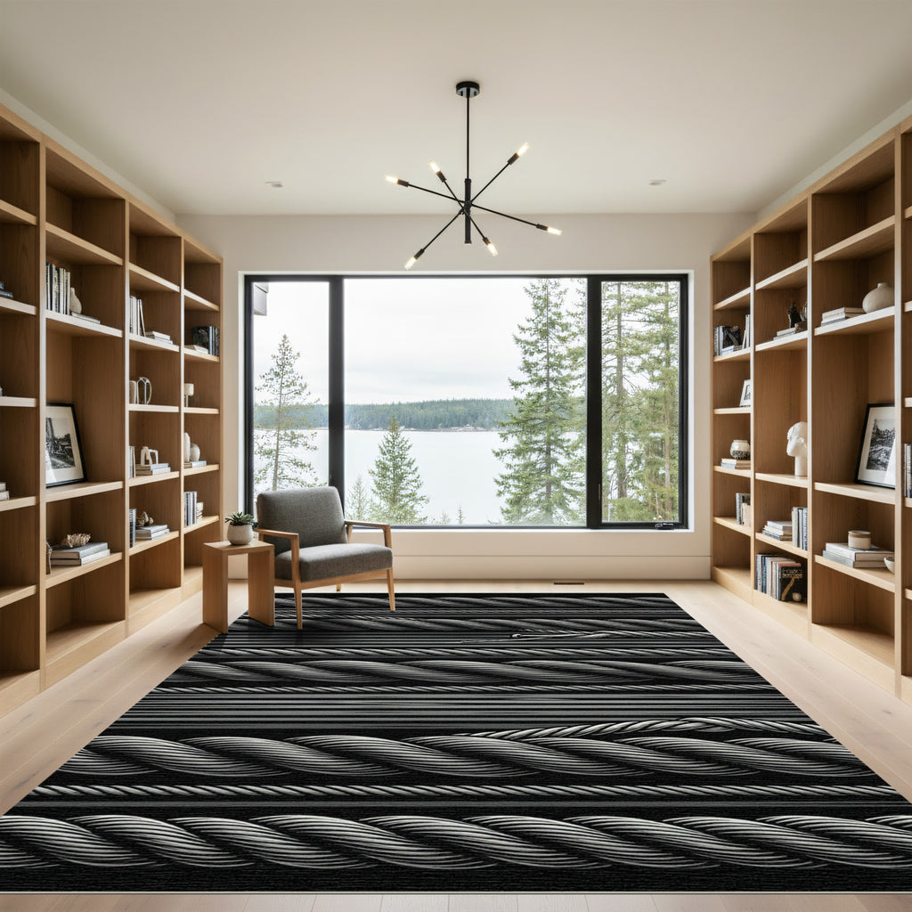 Monochrome Twisted Rope Lines Rug
