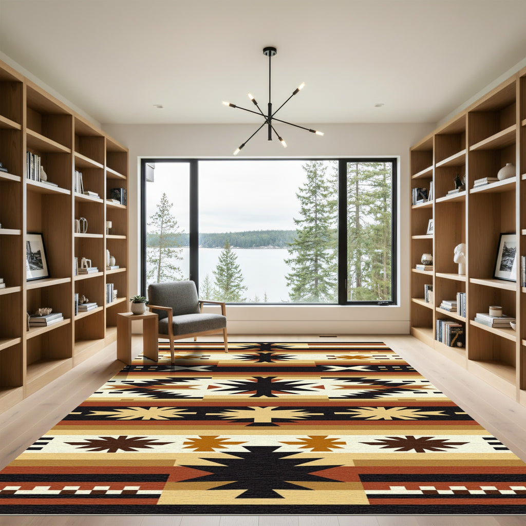 Earthy Southwest Geometric Star Area Tapestry Rug