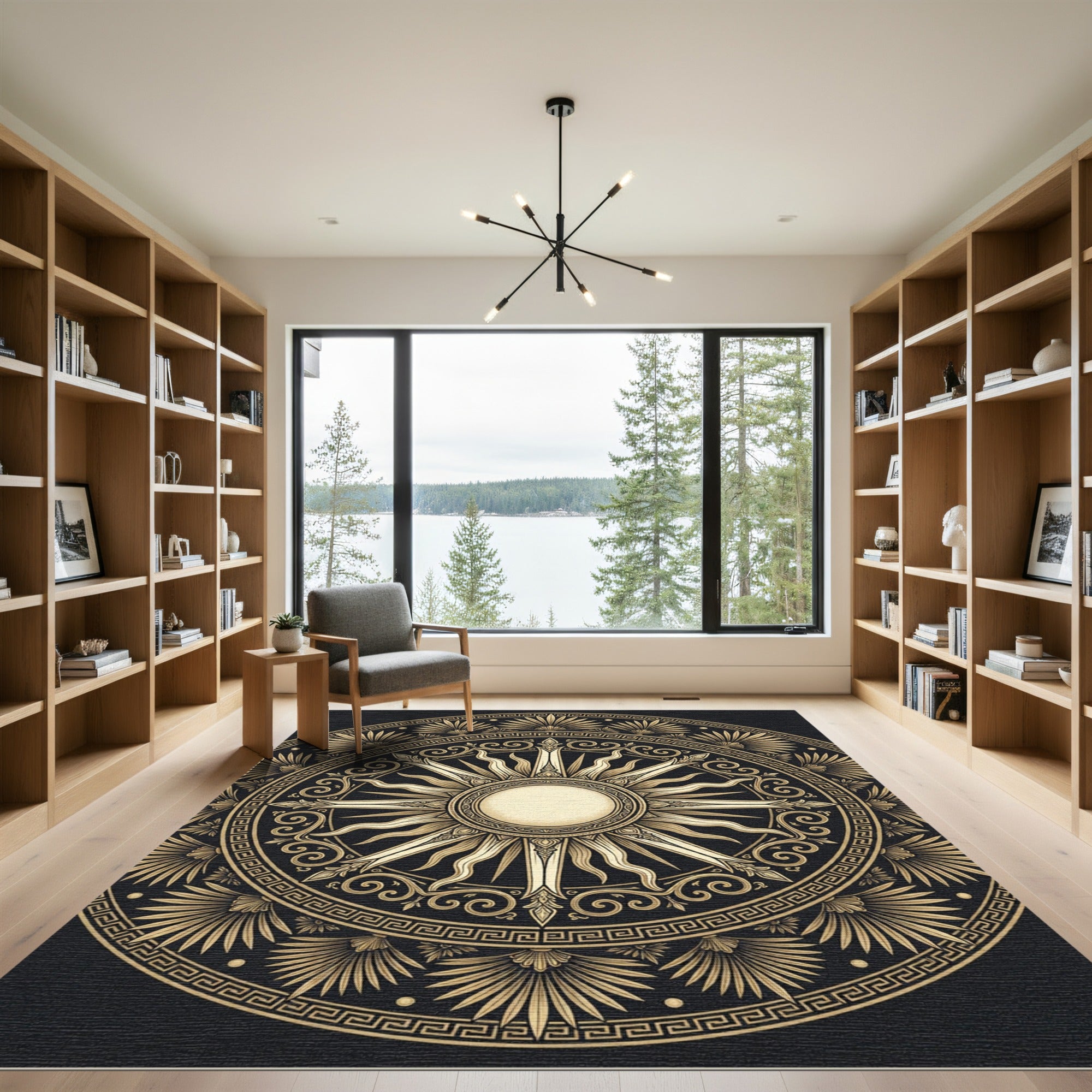 Golden Sunburst Medallion Greco Roman Rug