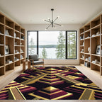 Golden Geometric Pyramid Step Art Rug