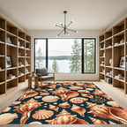 Seashell Shoreline Deep Navy Beach Artwork Rug