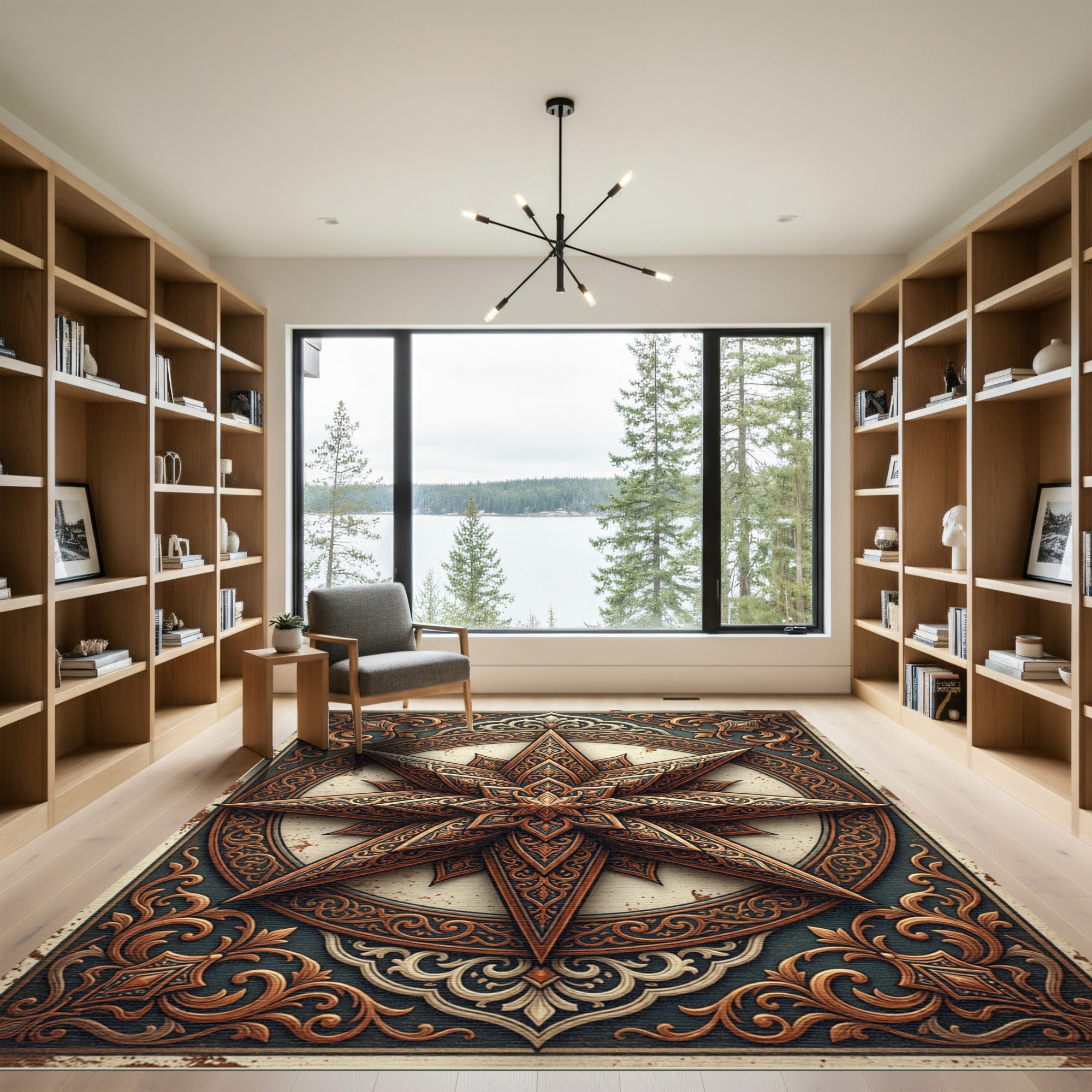 Ornate Bronze Eight Pointed Star Rug