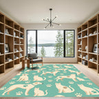 Cream Pets and Paw Prints Aqua Rug