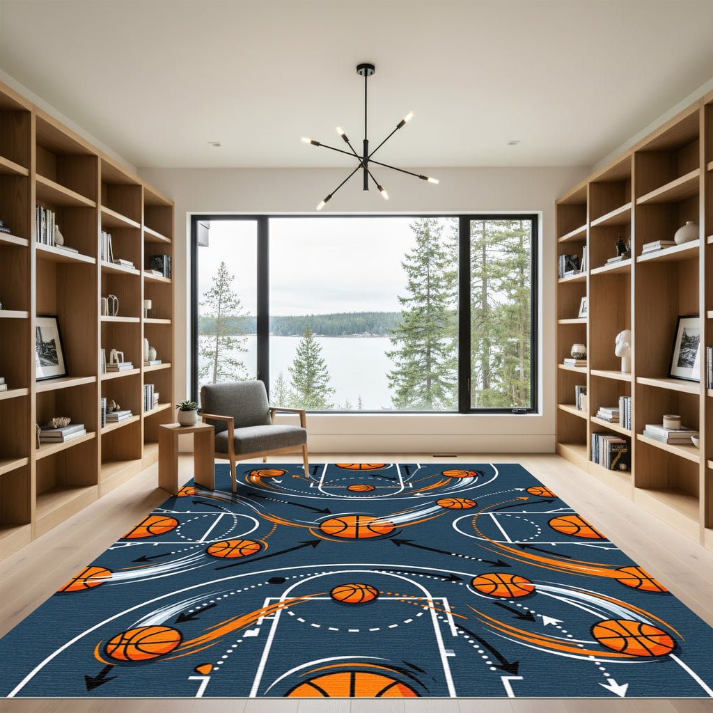 Dynamic Basketball Court Action Play Graphic Rug